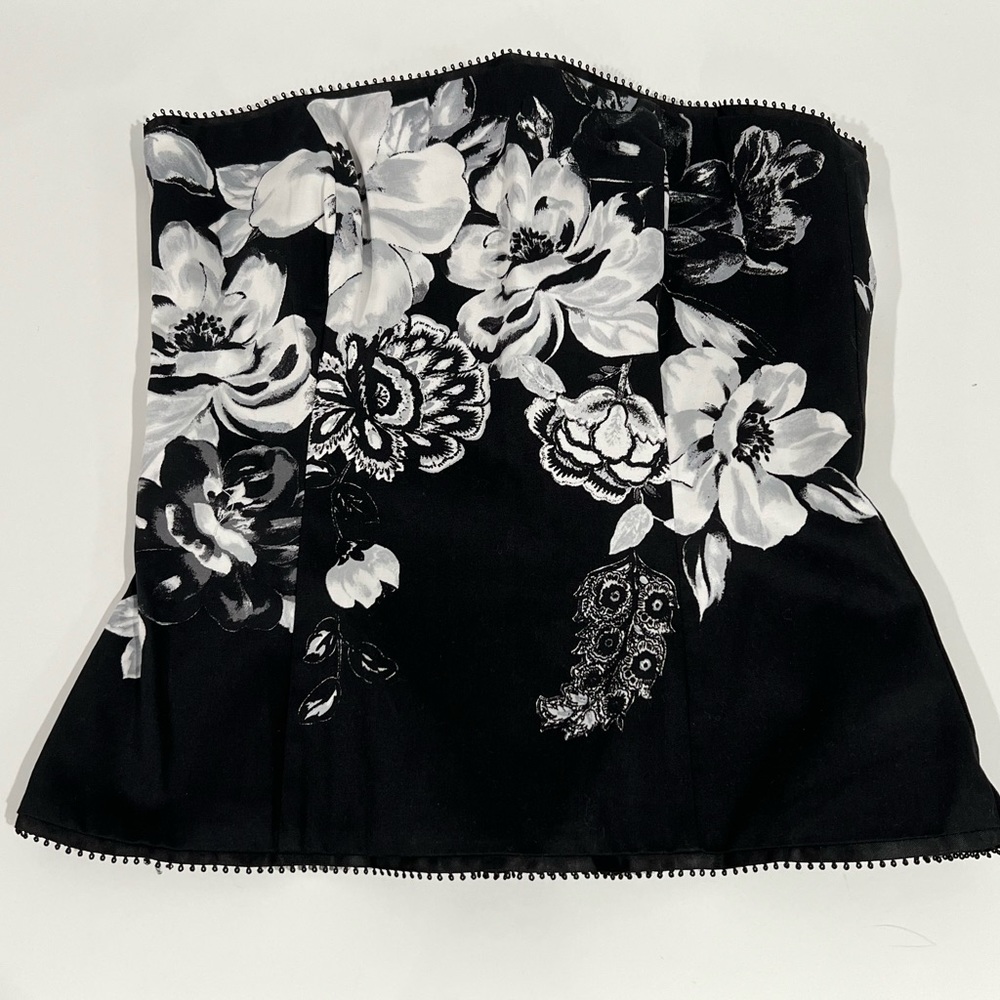 Nwt White House Black Market WHBM Black & White Floral Bustier Size 2